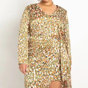 ELLOQUI Satin Dress With Wrapover Skirt (PLUS SIZE) - NEW WITH TAGS